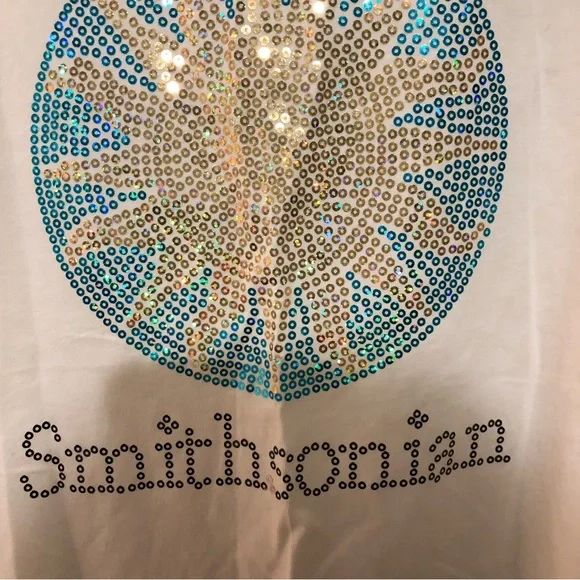 Sequin Tee Sparkly Glittery Sun Smithsonian Yellow Aqua Blue Cotton Small USA - Picture 3 of 8